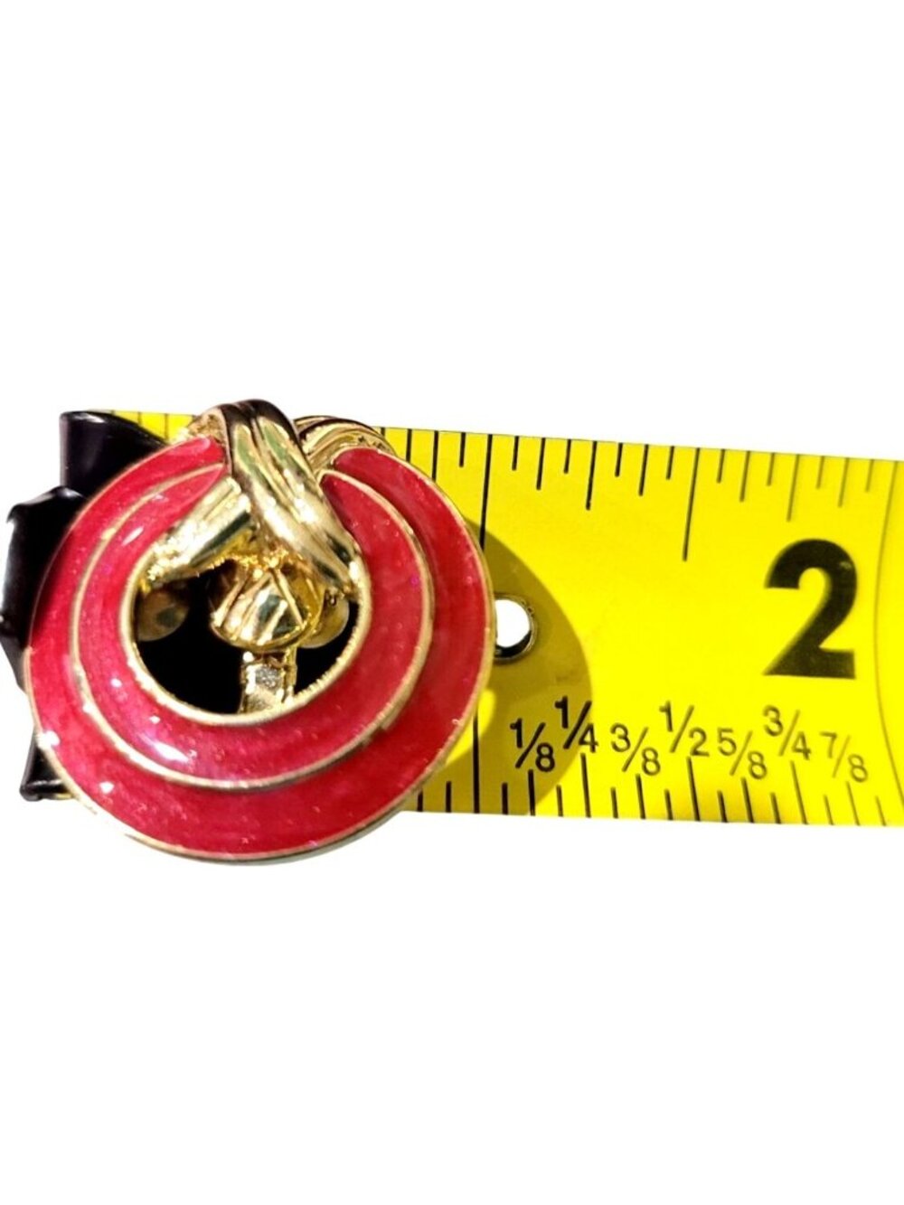 Vintage Trifari Gold Tone Knot Red Enamel Clip on Earrings 1980s Statement - Picture 8 of 8